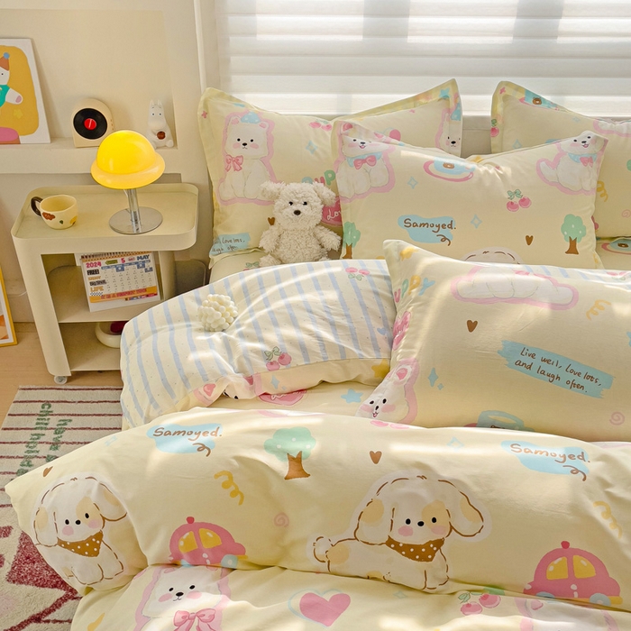 91家纺网 家纺一手货源 找家纺 春雨家居 2025新款春夏卡通印花全棉四件套 萌趣乐园