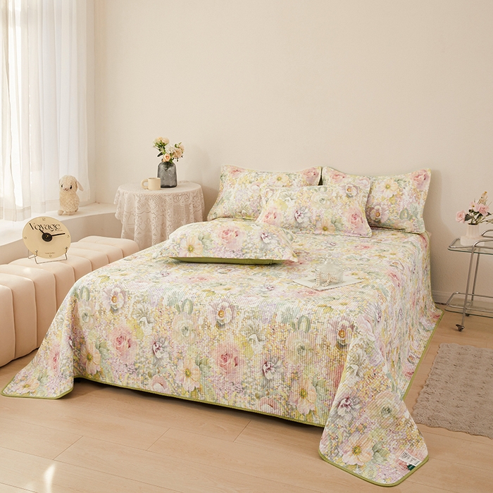 91家纺网 家纺一手货源 找家纺 莎果家纺 2025新款双面全棉数码印花大尺寸2.3*2.5米床盖三件套 春日幽香