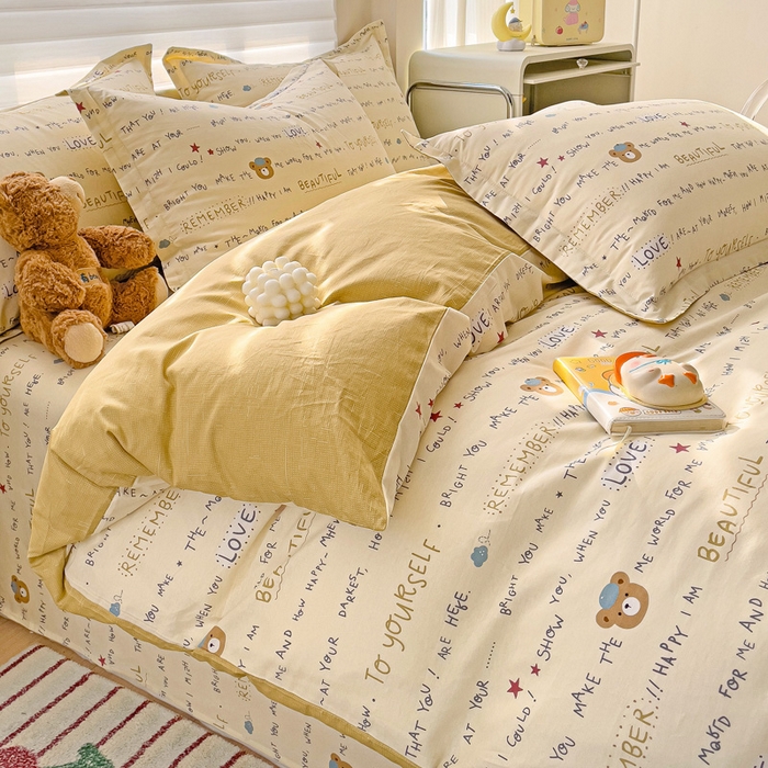 91家纺网 家纺一手货源 找家纺 春雨家居 2025新款春夏卡通印花全棉四件套 红星小熊