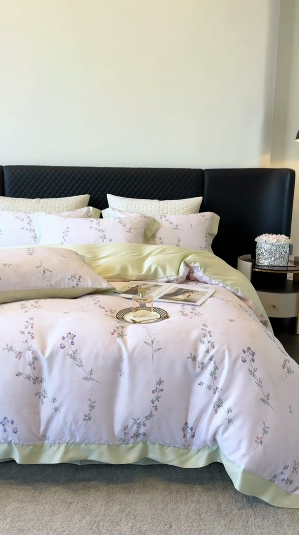 91家纺网 家纺一手货源 找家纺 迷尚家居 2025新款100%莱赛尔数码印花四件套 小禾眠诗