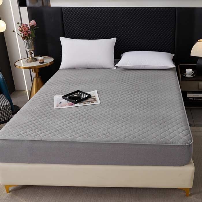 91家纺网 家纺一手货源 找家纺 寝居阁 2025新款纯棉水洗棉小金豆刺绣床笠 金豆豆-灰色