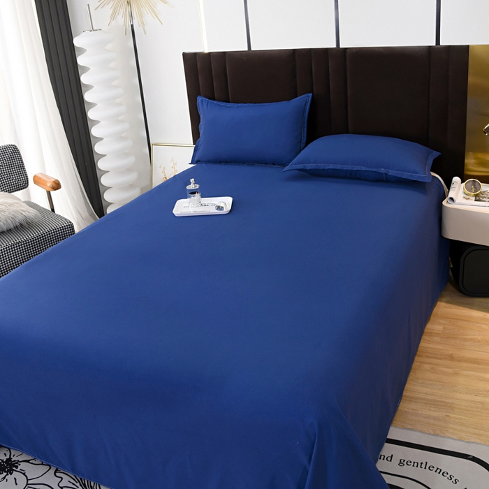 91家纺网 家纺一手货源 找家纺 梵巢2025新款水洗棉床单三件套 深蓝