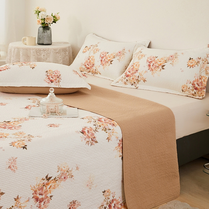 91家纺网 家纺一手货源 找家纺 莎果家纺 2025新款双面全棉数码印花大尺寸2.3*2.5米床盖三件套 浮生若梦