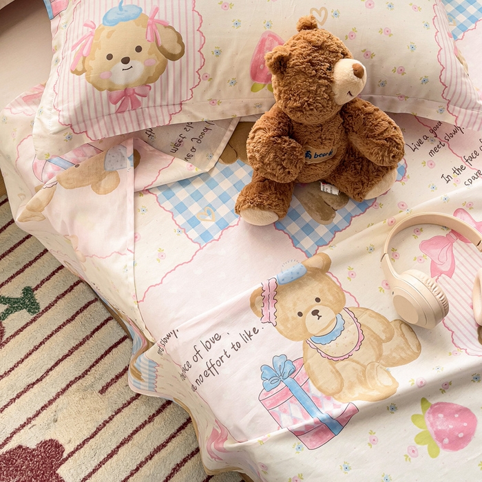 91家纺网 家纺一手货源 找家纺 春雨家居 2025新款春夏卡通印花全棉单床单 甜甜心事