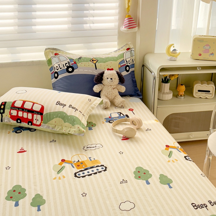 91家纺网 家纺一手货源 找家纺 春雨家居 2025新款春夏卡通印花全棉单床笠 汽车世界