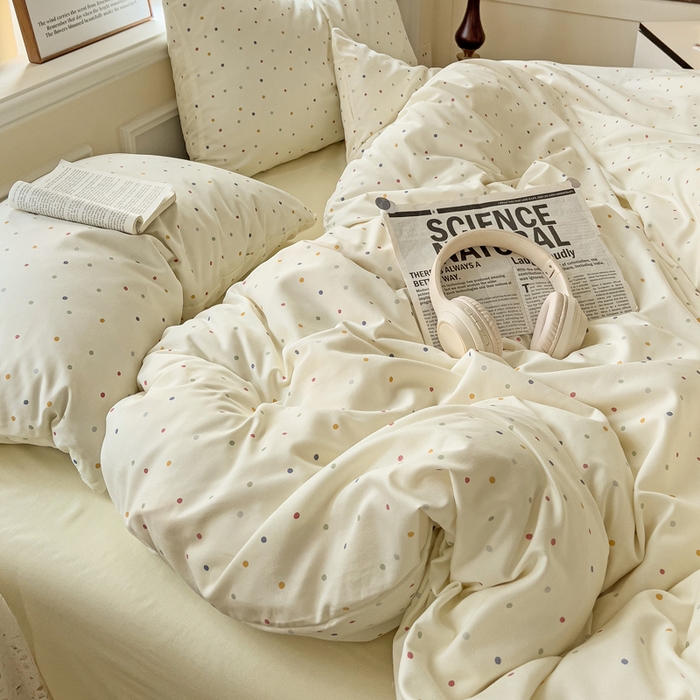 91家纺网 家纺一手货源 找家纺 逸尚阁 2025新款针织双层纱印花四件套（提供买家秀） 点点