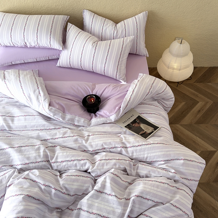 91家纺网 家纺一手货源 找家纺 琪格格纺织 2025新款纯棉韩式小清新田园大提花清新四件套 小花园-紫