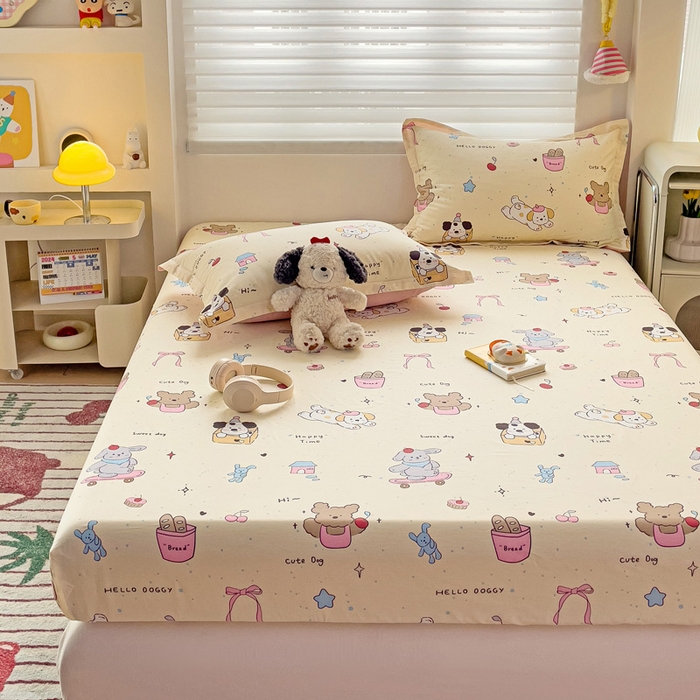 91家纺网 家纺一手货源 找家纺 春雨家居 2025新款春夏卡通印花全棉单床笠 可爱颂