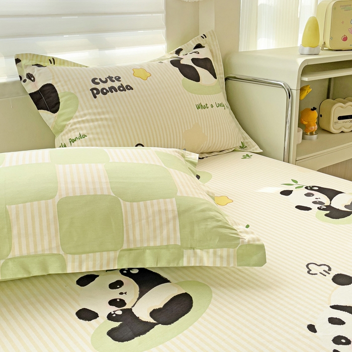 91家纺网 家纺一手货源 找家纺 春雨家居 2025新款春夏卡通印花全棉单床单 小熊猫