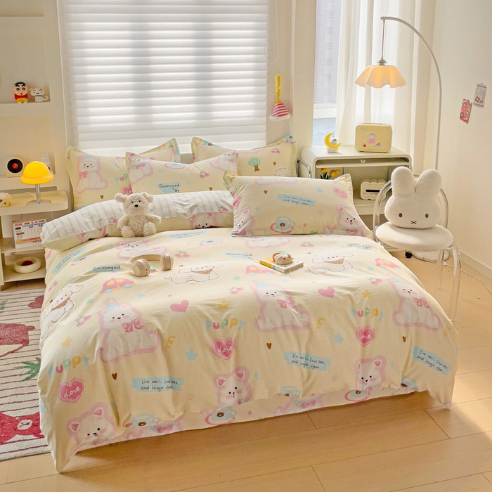 91家纺网 家纺一手货源 找家纺 春雨家居 2025新款春夏卡通印花全棉四件套 萌趣乐园