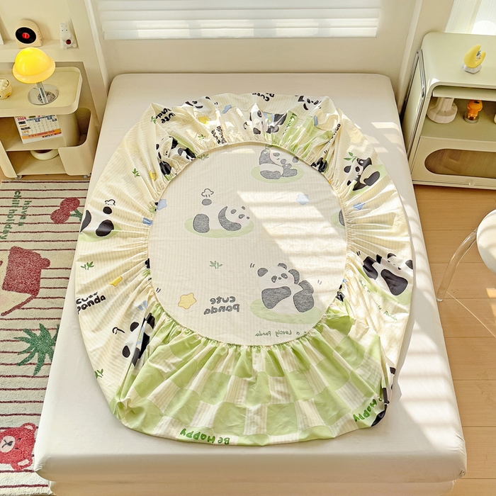 91家纺网 家纺一手货源 找家纺 春雨家居 2025新款春夏卡通印花全棉单床笠 小熊猫