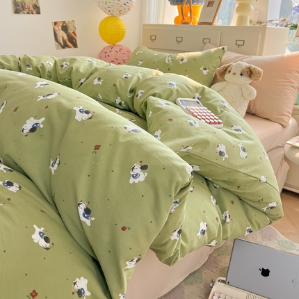 91家纺网 家纺一手货源 找家纺 （总）韩巢家纺 2025新款超柔水洗棉印花被套床单床上用品四件套 