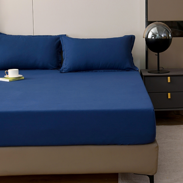 91家纺网 家纺一手货源 找家纺 梵巢2025新款水洗棉纯色单床笠 深蓝