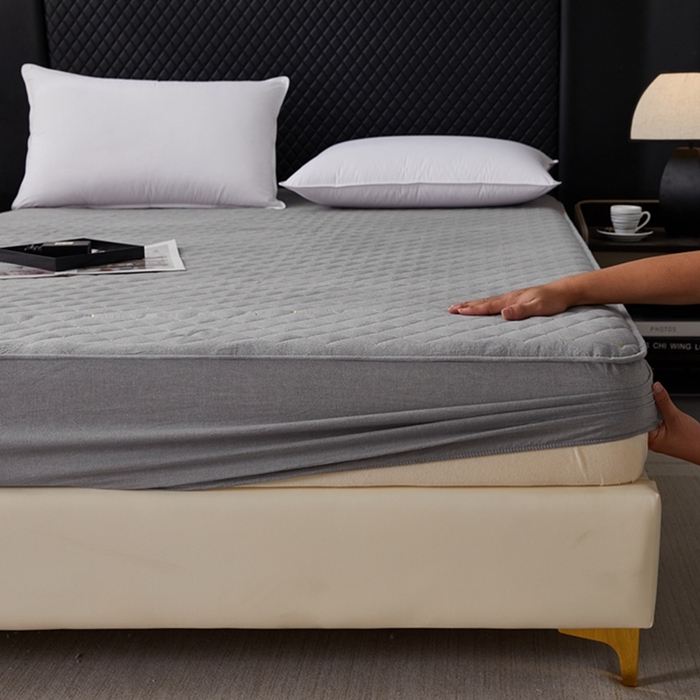 91家纺网 家纺一手货源 找家纺 寝居阁 2025新款纯棉水洗棉小金豆刺绣床笠 金豆豆-灰色