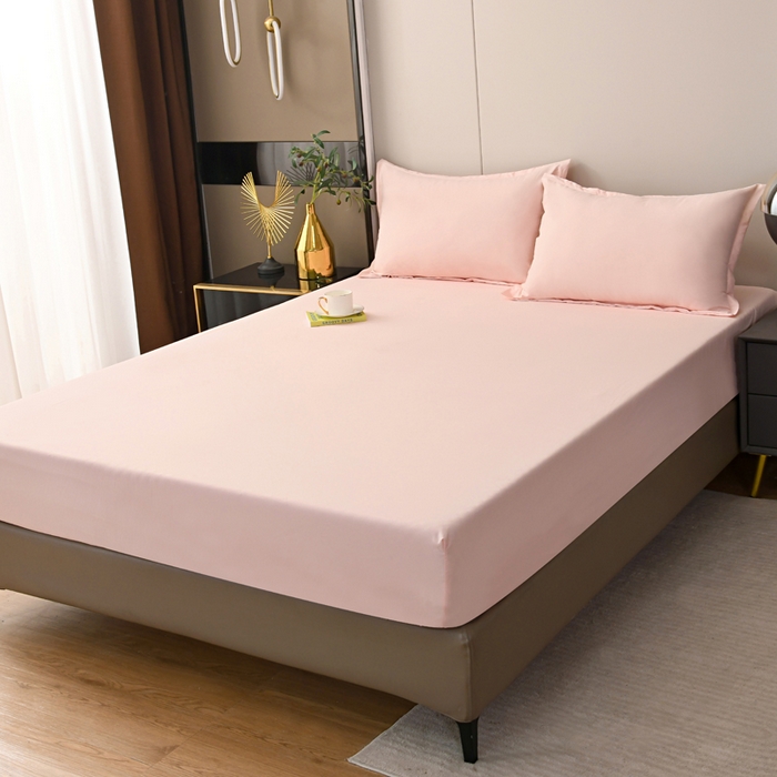 91家纺网 家纺一手货源 找家纺 梵巢2025新款水洗棉纯色单床笠 玉色