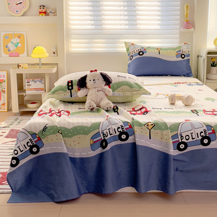 91家纺网 家纺一手货源 找家纺 春雨家居 2025新款春夏卡通印花全棉单床单 汽车世界