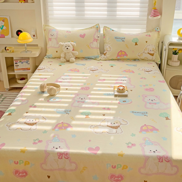 91家纺网 家纺一手货源 找家纺 春雨家居 2025新款春夏卡通印花全棉单床单 萌趣乐园