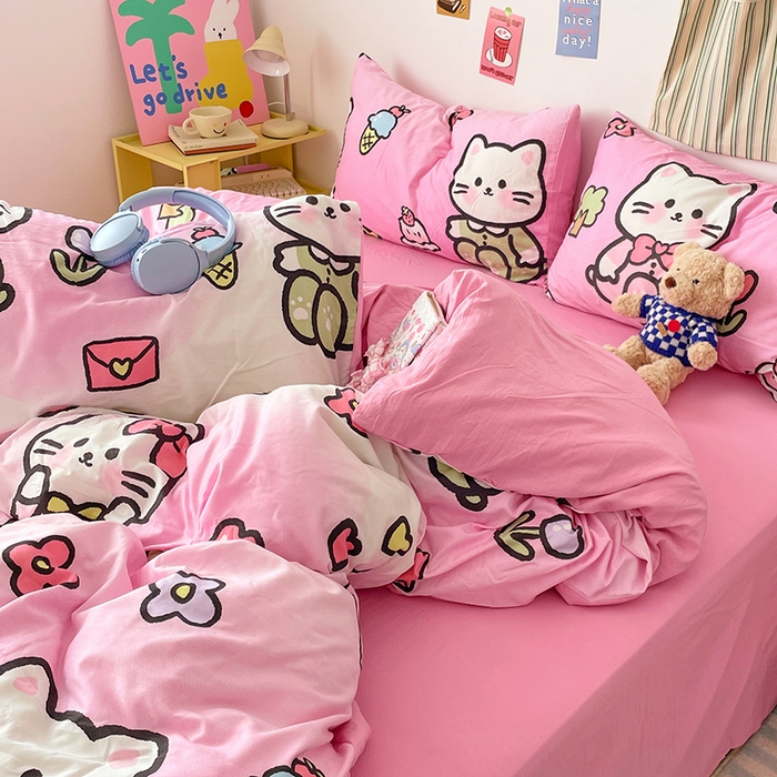 91家纺网 家纺一手货源 找家纺 卡斯诺家纺馆 2025新款水洗云朵棉四件套【下载文件夹包含买家秀】 时尚猫咪