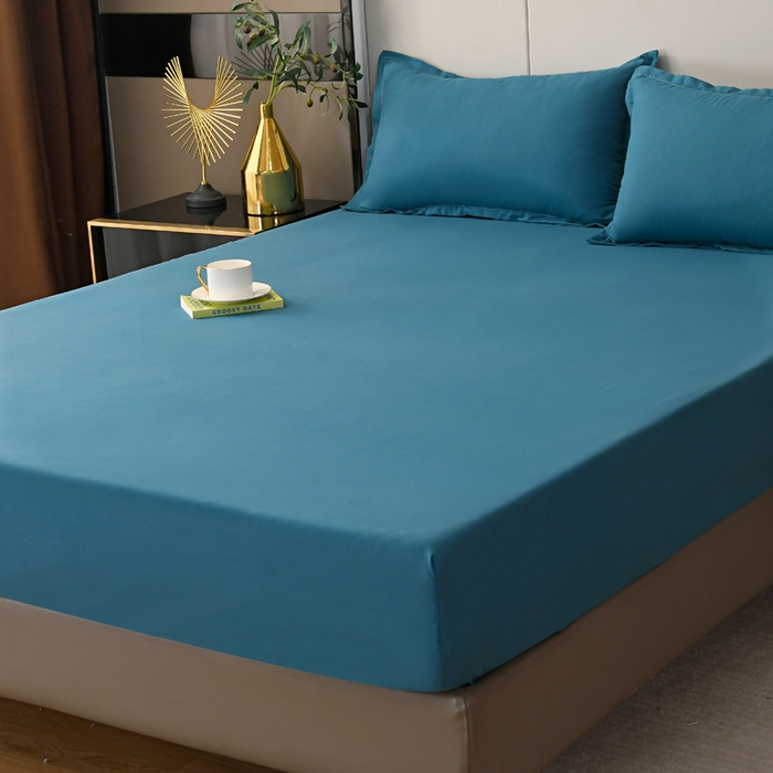 91家纺网 家纺一手货源 找家纺 梵巢2025新款水洗棉纯色单床笠 海青