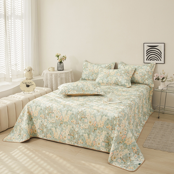 91家纺网 家纺一手货源 找家纺 莎果家纺 2025新款双面全棉数码印花大尺寸2.3*2.5米床盖三件套 碧山春晨