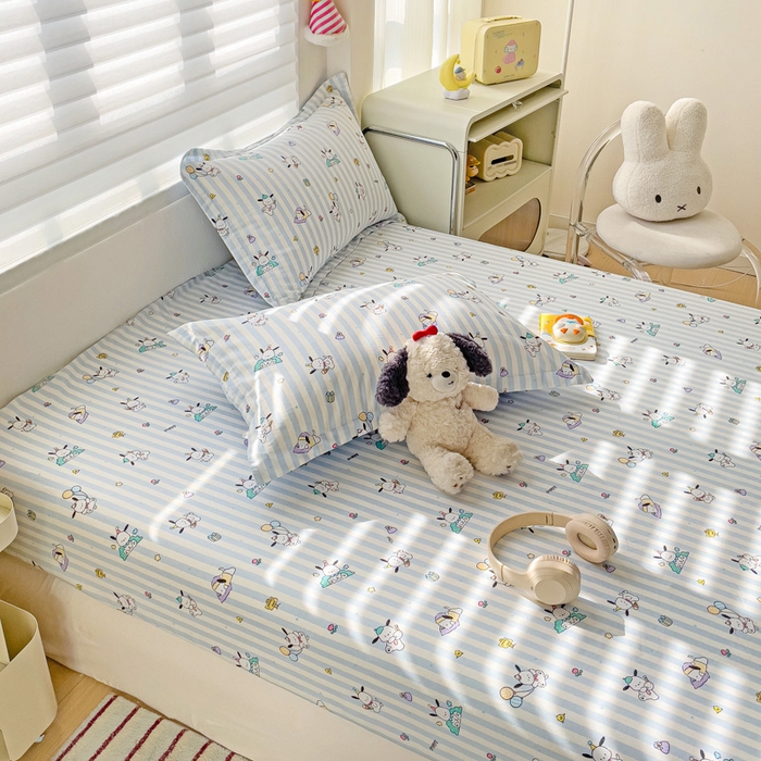 91家纺网 家纺一手货源 找家纺 春雨家居 2025新款春夏卡通印花全棉单床笠 兔兔乐园