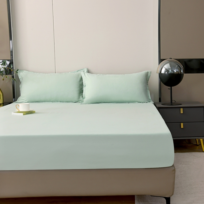 91家纺网 家纺一手货源 找家纺 梵巢2025新款水洗棉纯色单床笠 浅豆绿