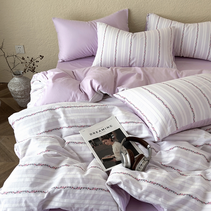 91家纺网 家纺一手货源 找家纺 琪格格纺织 2025新款纯棉韩式小清新田园大提花清新四件套 小花园-紫