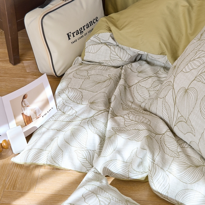 91家纺网 家纺一手货源 找家纺 久典2025 60支色织三层大提花基础款四件套 绿野