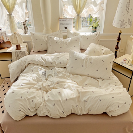 逸尚阁 2025新款针织双层纱印花四件套（提供买家秀） 芙丽-咖