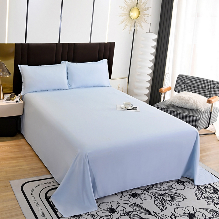 91家纺网 家纺一手货源 找家纺 梵巢2025新款水洗棉床单三件套 浅天蓝