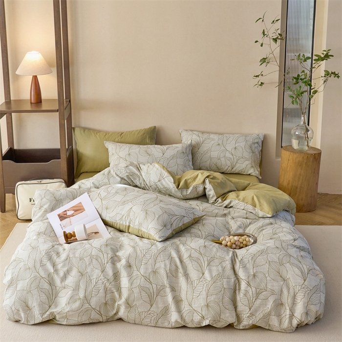 91家纺网 家纺一手货源 找家纺 久典2025 60支色织三层大提花基础款四件套 绿野