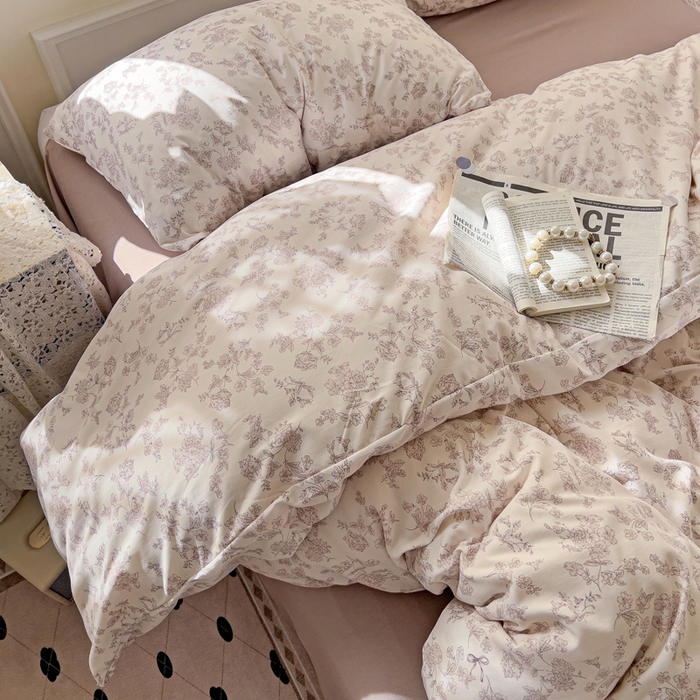 91家纺网 家纺一手货源 找家纺 逸尚阁 2025新款针织双层纱印花四件套（提供买家秀） 黛弦-杏