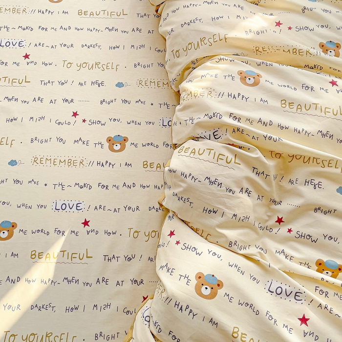 91家纺网 家纺一手货源 找家纺 春雨家居 2025新款春夏卡通印花全棉单被套 红星小熊