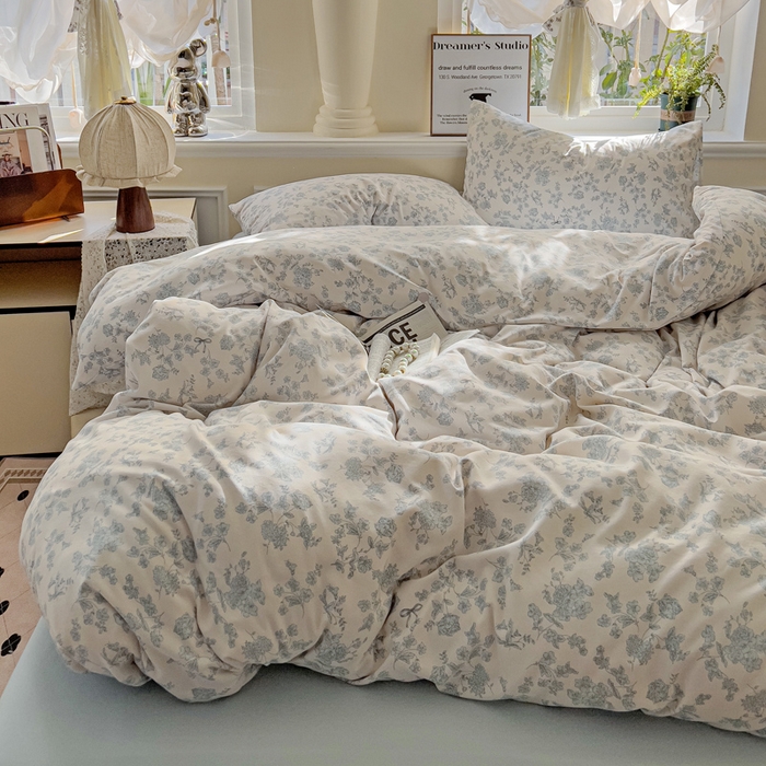 91家纺网 家纺一手货源 找家纺 逸尚阁 2025新款针织双层纱印花四件套（提供买家秀） 黛弦-蓝