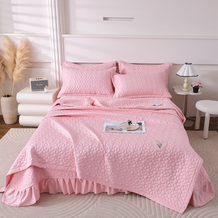 91家纺网 家纺一手货源 找家纺 悦织湾家纺 2025新款双面天丝夏被冰雪绸冰丝花边床盖凉爽夏凉被四件套床盖款 冰雪绸天丝-樱花粉