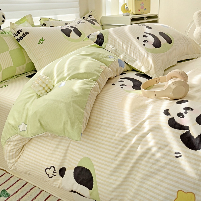 91家纺网 家纺一手货源 找家纺 春雨家居 2025新款春夏卡通印花全棉单被套 小熊猫