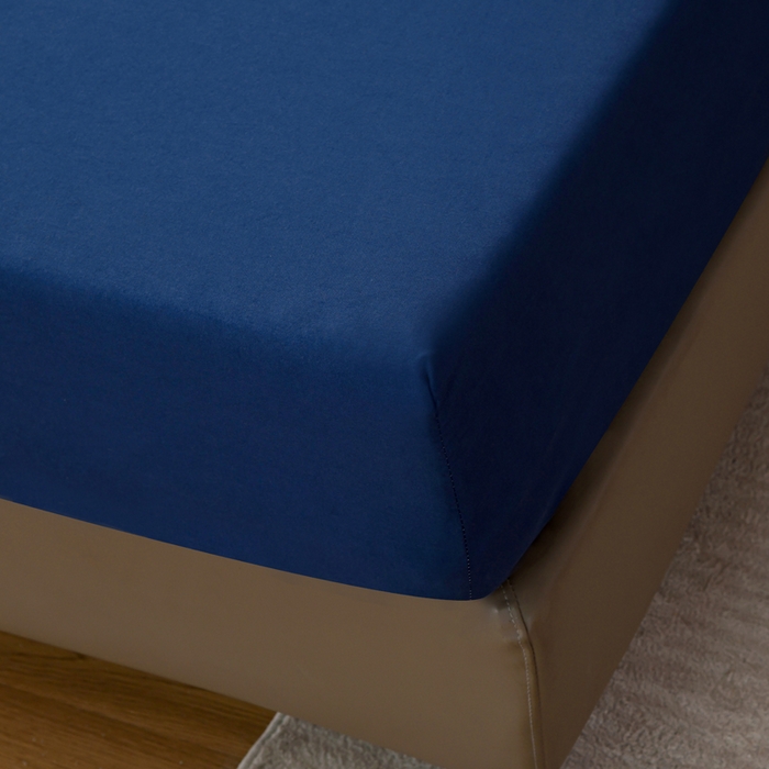 91家纺网 家纺一手货源 找家纺 梵巢2025新款水洗棉纯色单床笠 深蓝