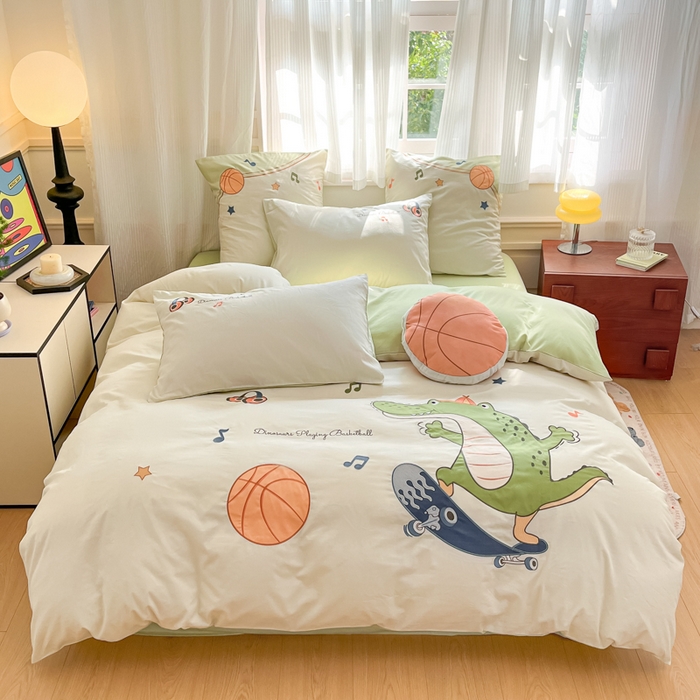 91家纺网 家纺一手货源 找家纺 博雅 2025新款全棉贴布绣卡通四件套 绣花款-鳄鱼运动