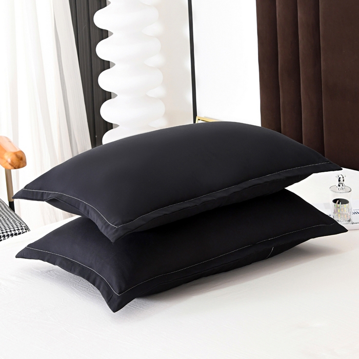 91家纺网 家纺一手货源 找家纺 梵巢2025新款水洗棉纯色单品枕套 黑色