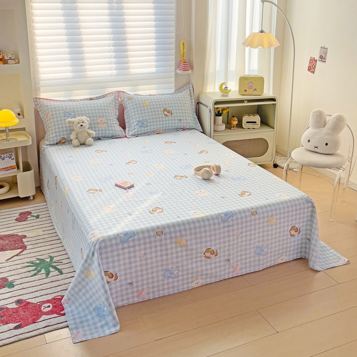 91家纺网 家纺一手货源 找家纺 春雨家居 2025新款春夏卡通印花全棉单床单 星星发夹狗