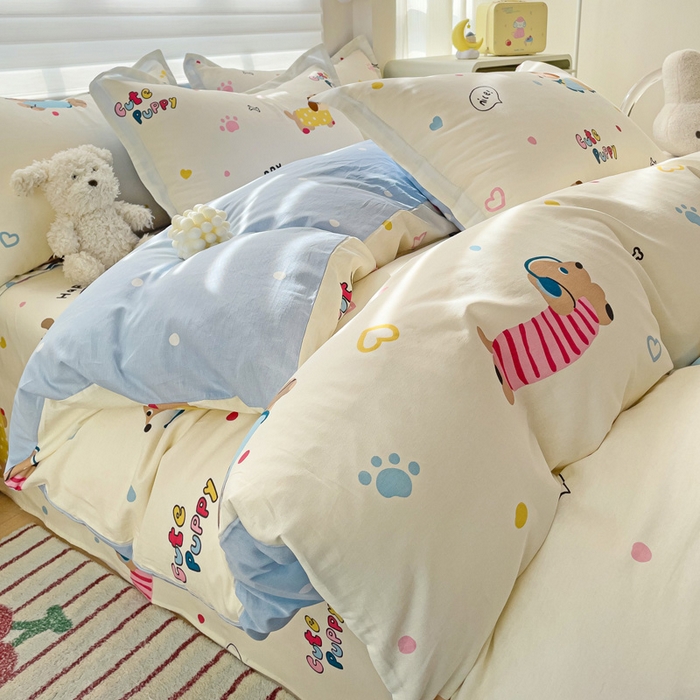 91家纺网 家纺一手货源 找家纺 春雨家居 2025新款春夏卡通印花全棉单被套 童趣蜜歌