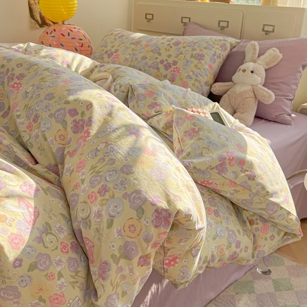 91家纺网 家纺一手货源 找家纺 韩巢家纺 2025新款超柔水洗棉印花被套床单床上用品四件套  兔漫画报