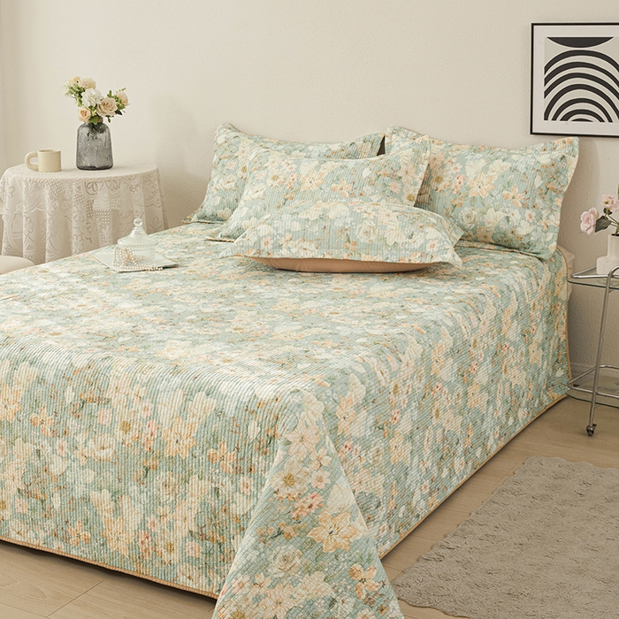 91家纺网 家纺一手货源 找家纺 莎果家纺 2025新款双面全棉数码印花大尺寸2.3*2.5米床盖三件套 碧山春晨