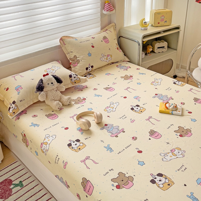 91家纺网 家纺一手货源 找家纺 春雨家居 2025新款春夏卡通印花全棉单床笠 可爱颂