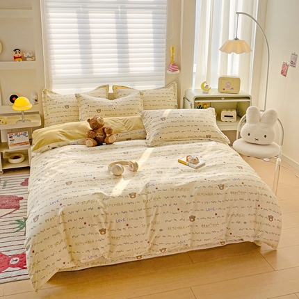 春雨家居 2025新款春夏卡通印花全棉四件套 红星小熊