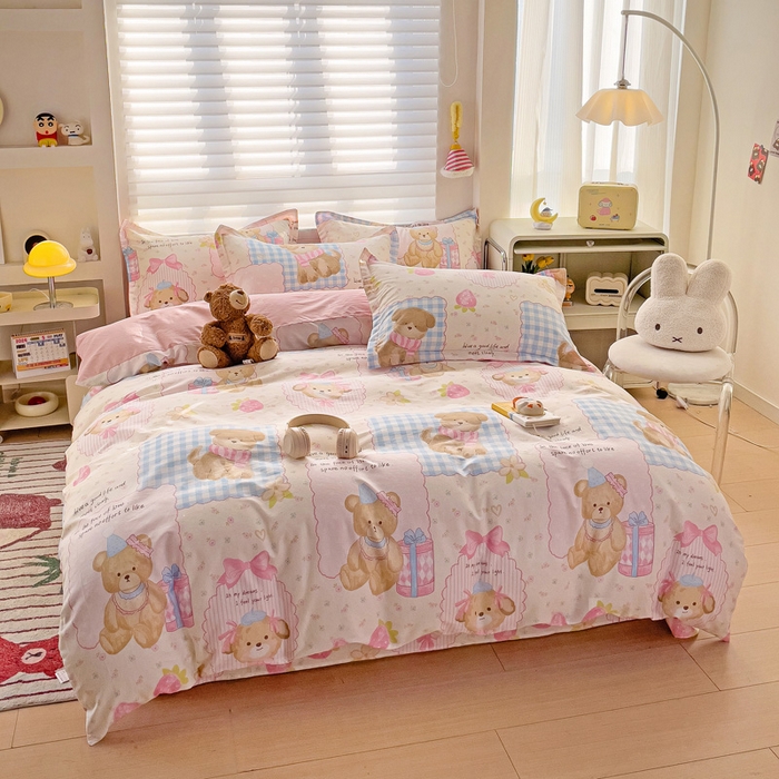 91家纺网 家纺一手货源 找家纺 春雨家居 2025新款春夏卡通印花全棉四件套 甜甜心事