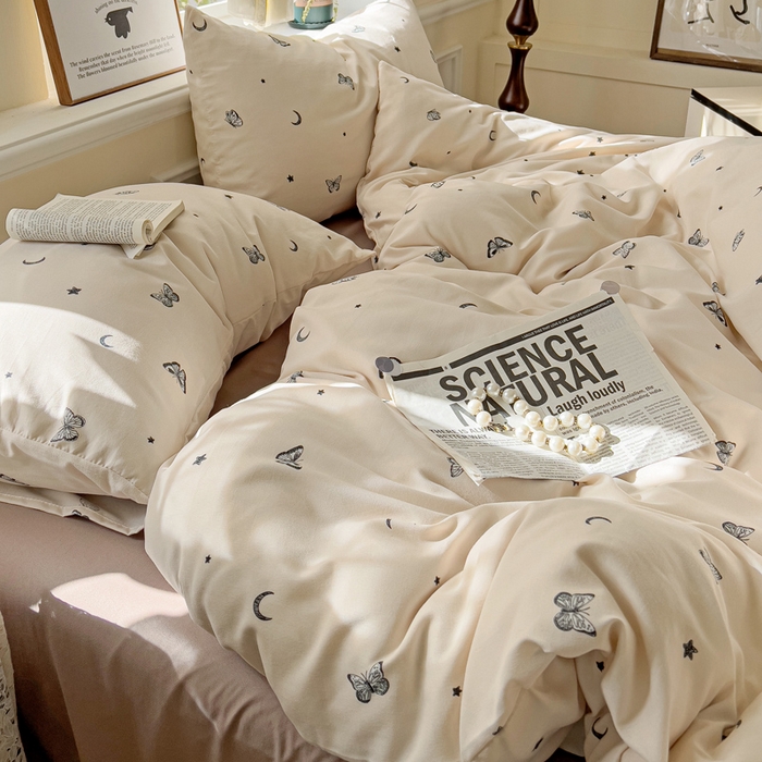 91家纺网 家纺一手货源 找家纺 逸尚阁 2025新款针织双层纱印花四件套（提供买家秀） 蝶舞