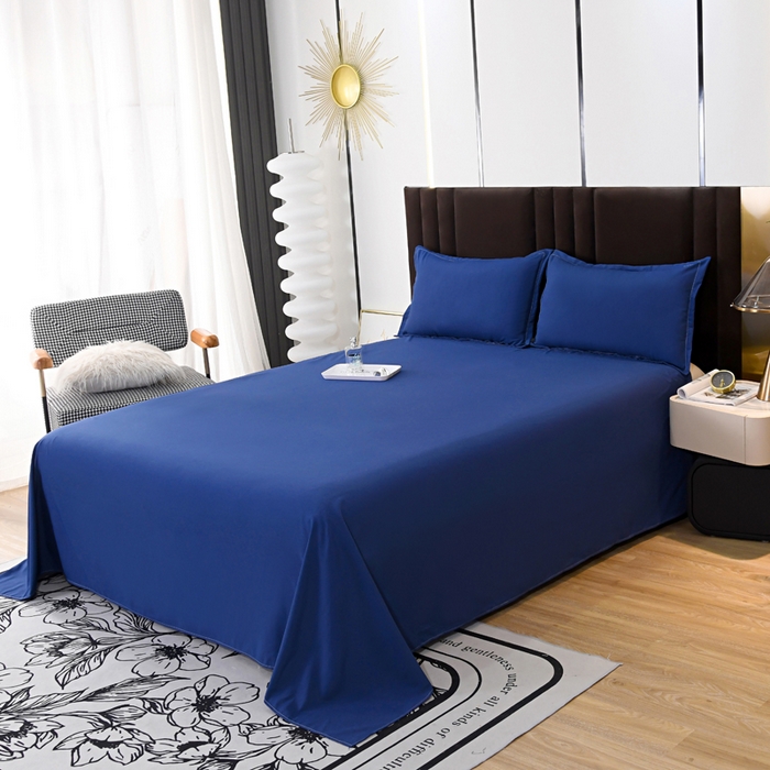 91家纺网 家纺一手货源 找家纺 梵巢2025新款水洗棉床单三件套 深蓝