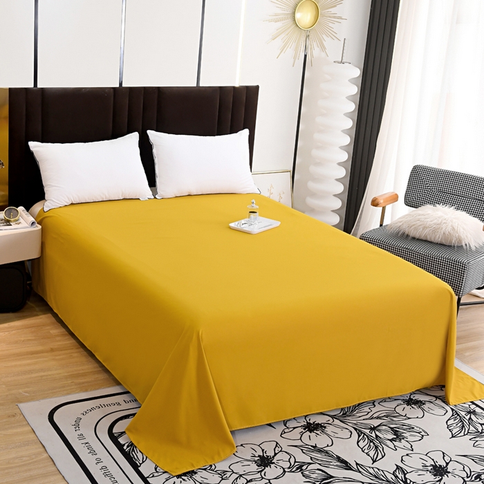 91家纺网 家纺一手货源 找家纺 梵巢2025新款水洗棉床单三件套 姜黄