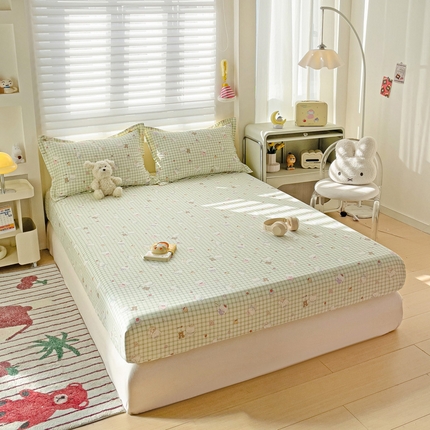 春雨家居 2025新款春夏卡通印花全棉单床笠 甜美梦境-绿